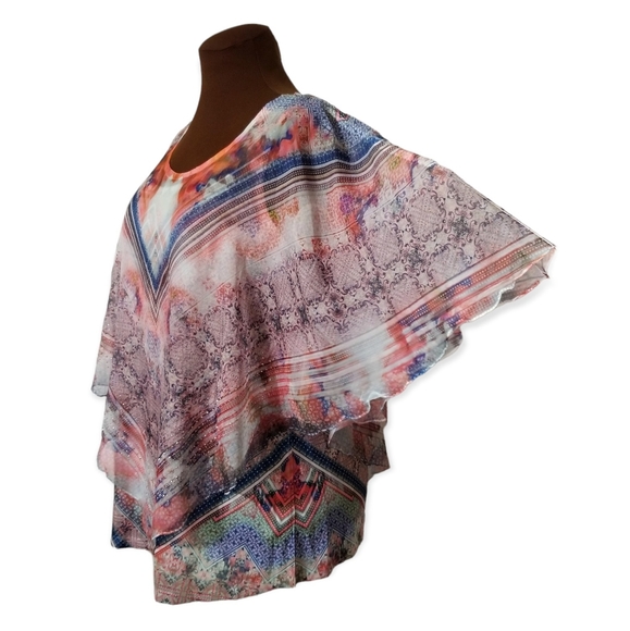 NWT One World 2PC Set 1X | Boho Festival Poncho Shawl & Tank Top Maxi Print - Picture 4 of 9